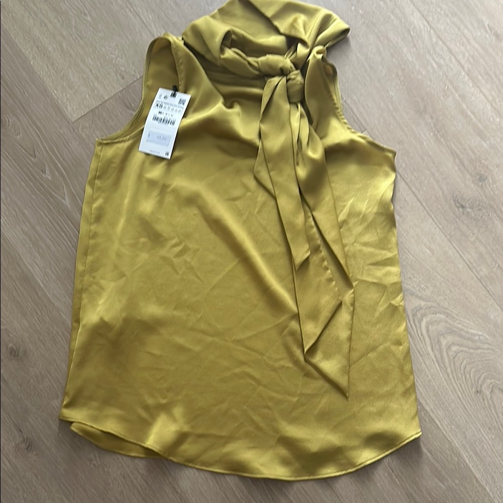 Mustard Sleeveless Bow Tie Top